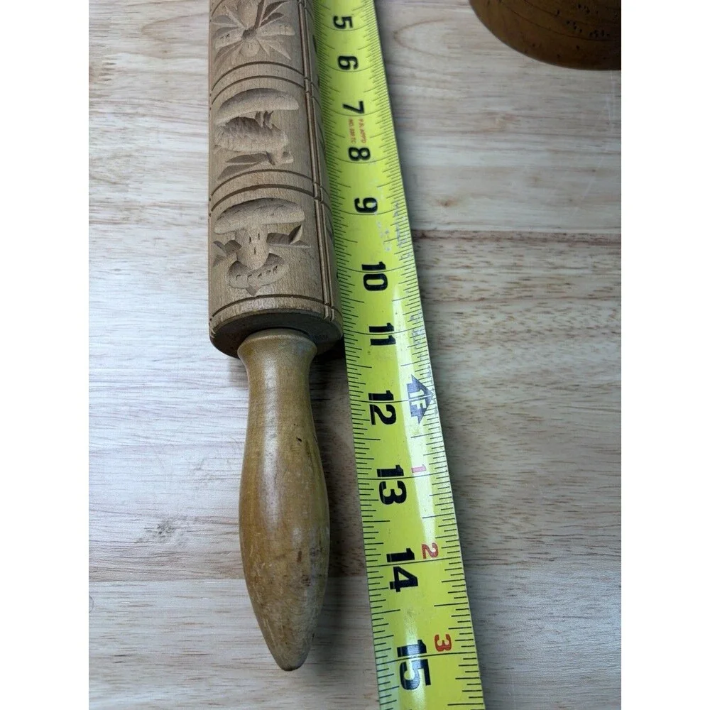 Antique Kitchen Lot Butter Molds Potato Masher Giant Clothespin Rolling Pin 4 Pc